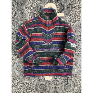Vtg 1996 Timberland Deep Pile Fleece Pullover Sweater Print Sz XL Aztec Native